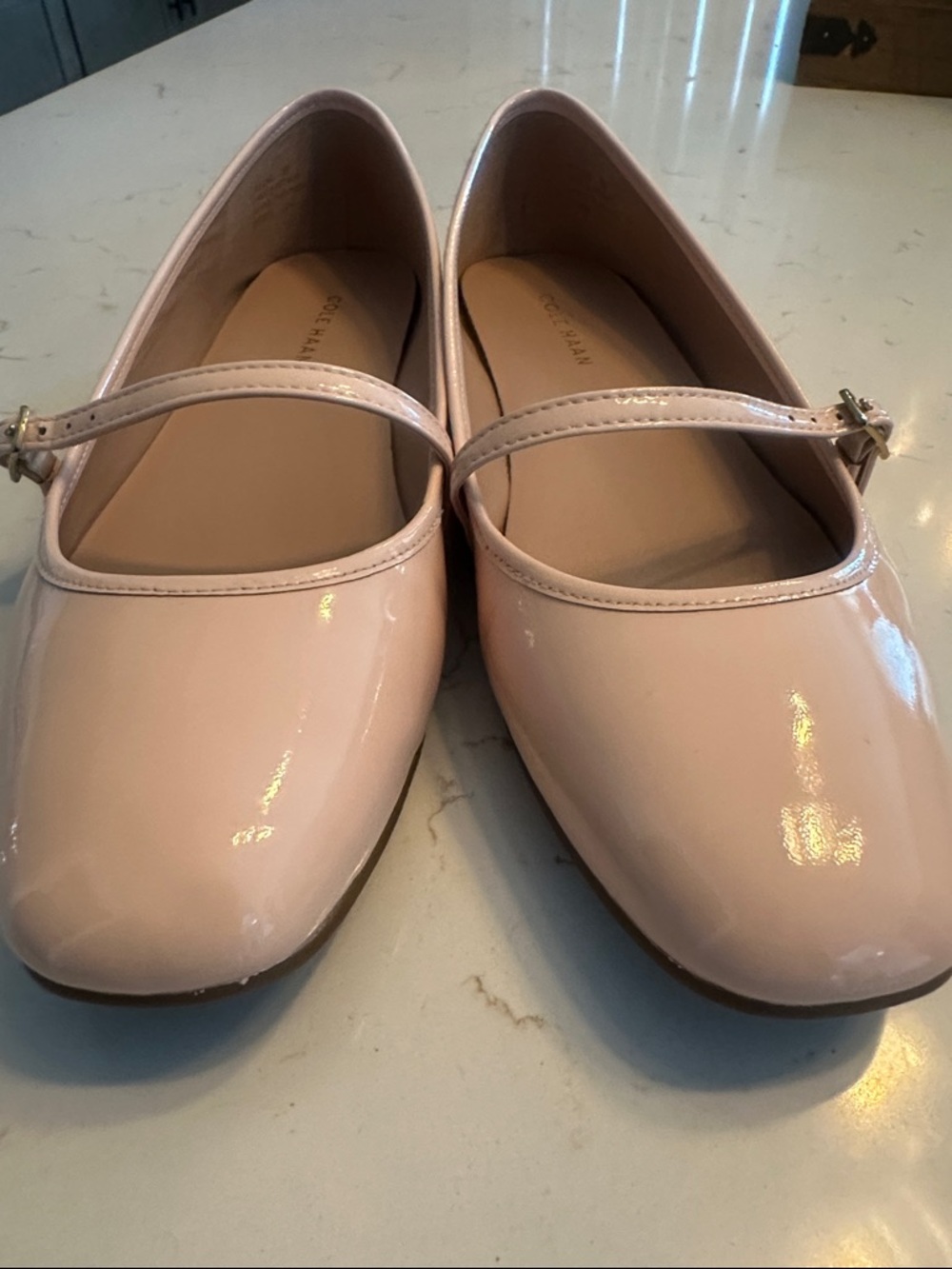 Cole Haan Nude Patent Leather Mary Jane Flats with Strap